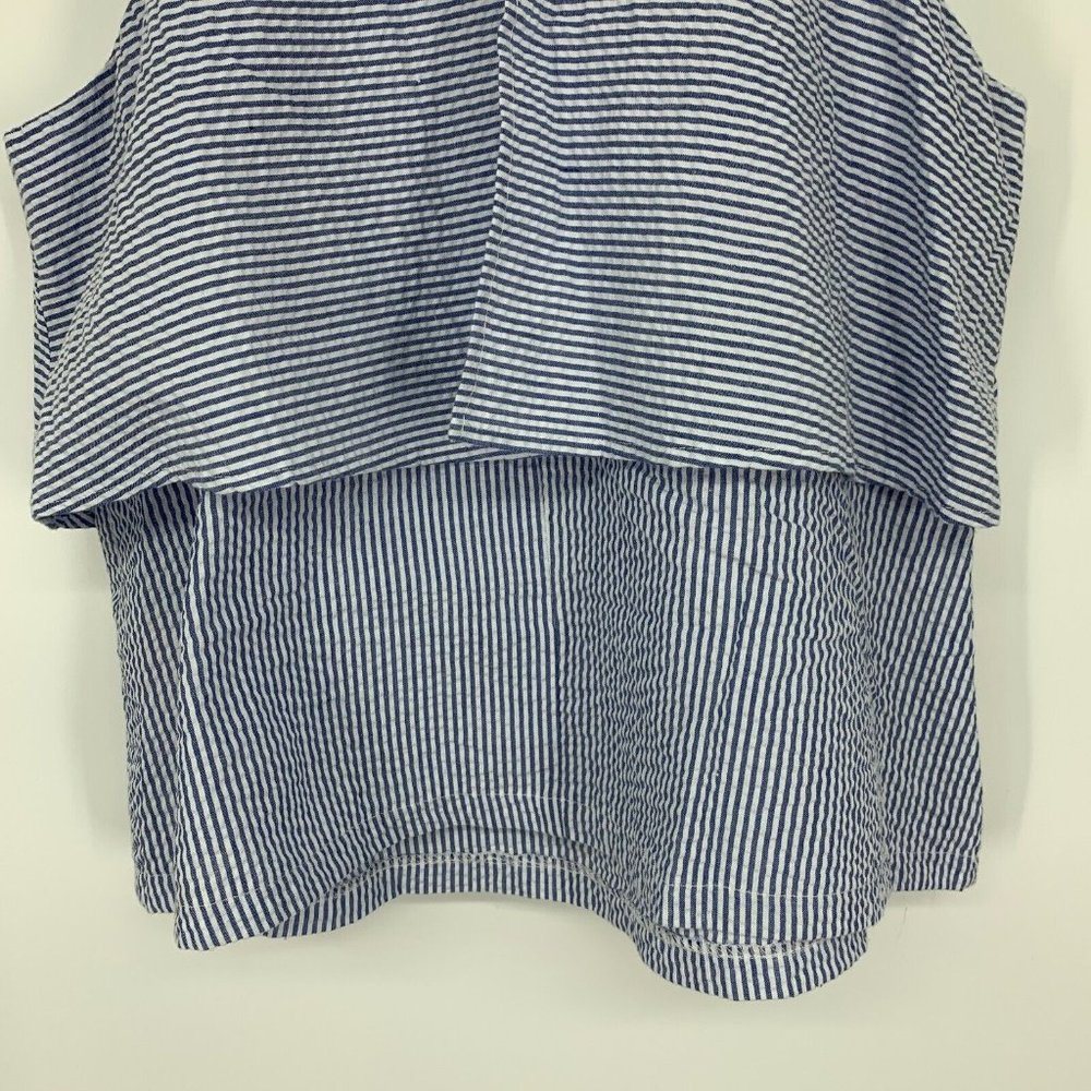 MINKPINK Top Blue White Stripe Tiered Ruffle Sleeveless Tank - Picture 12 of 12
